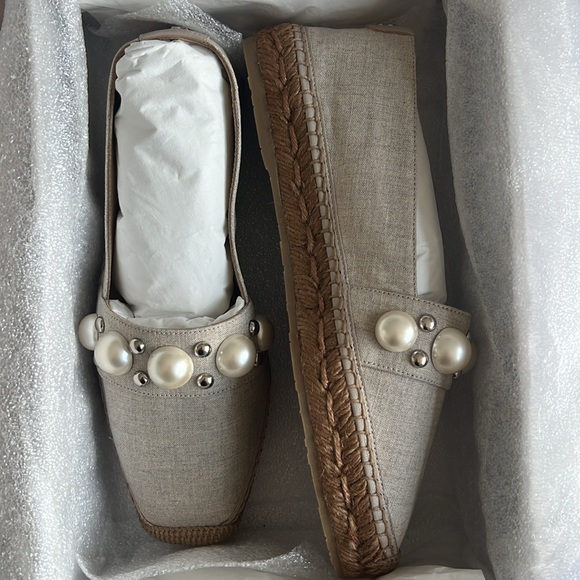 Jimmy Choo Dru Linen Pearly Espadrille Loafers - Picture 4 of 12